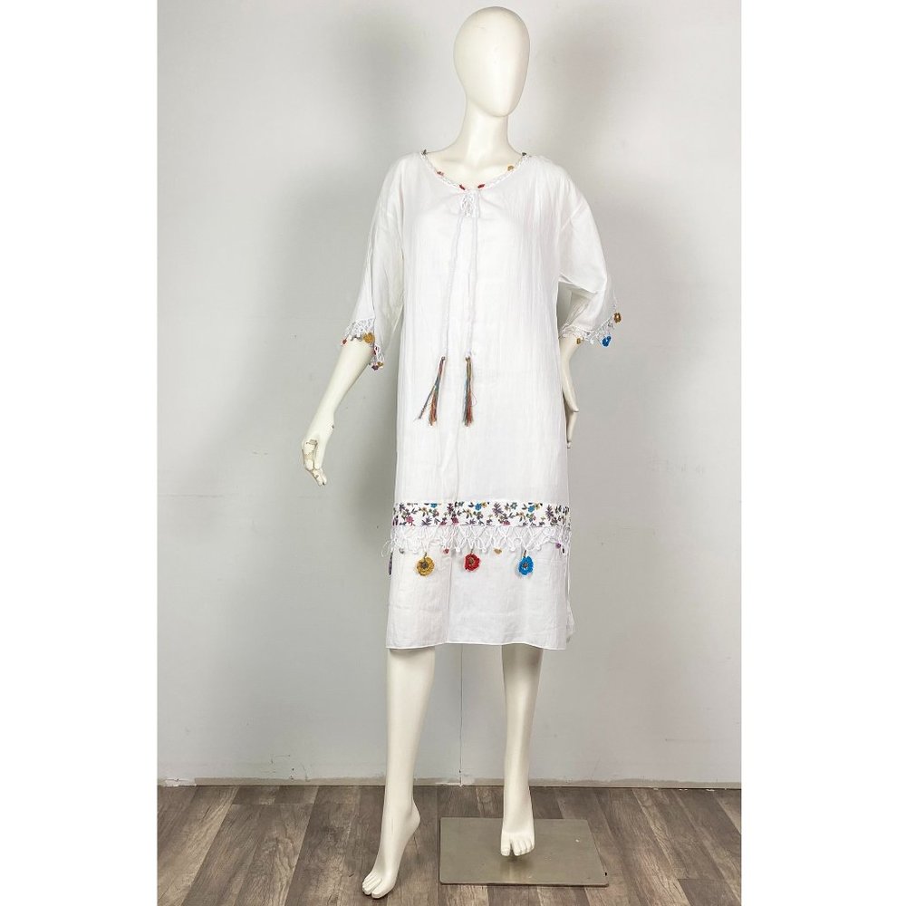 Brand New NWT %100 Pure Cotton White Summer Beach Dress Handmade